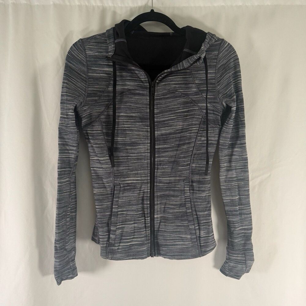 Lululemon Jacket Women's 6 Heathered Grey Full Zip Pockets Hooded Breathable